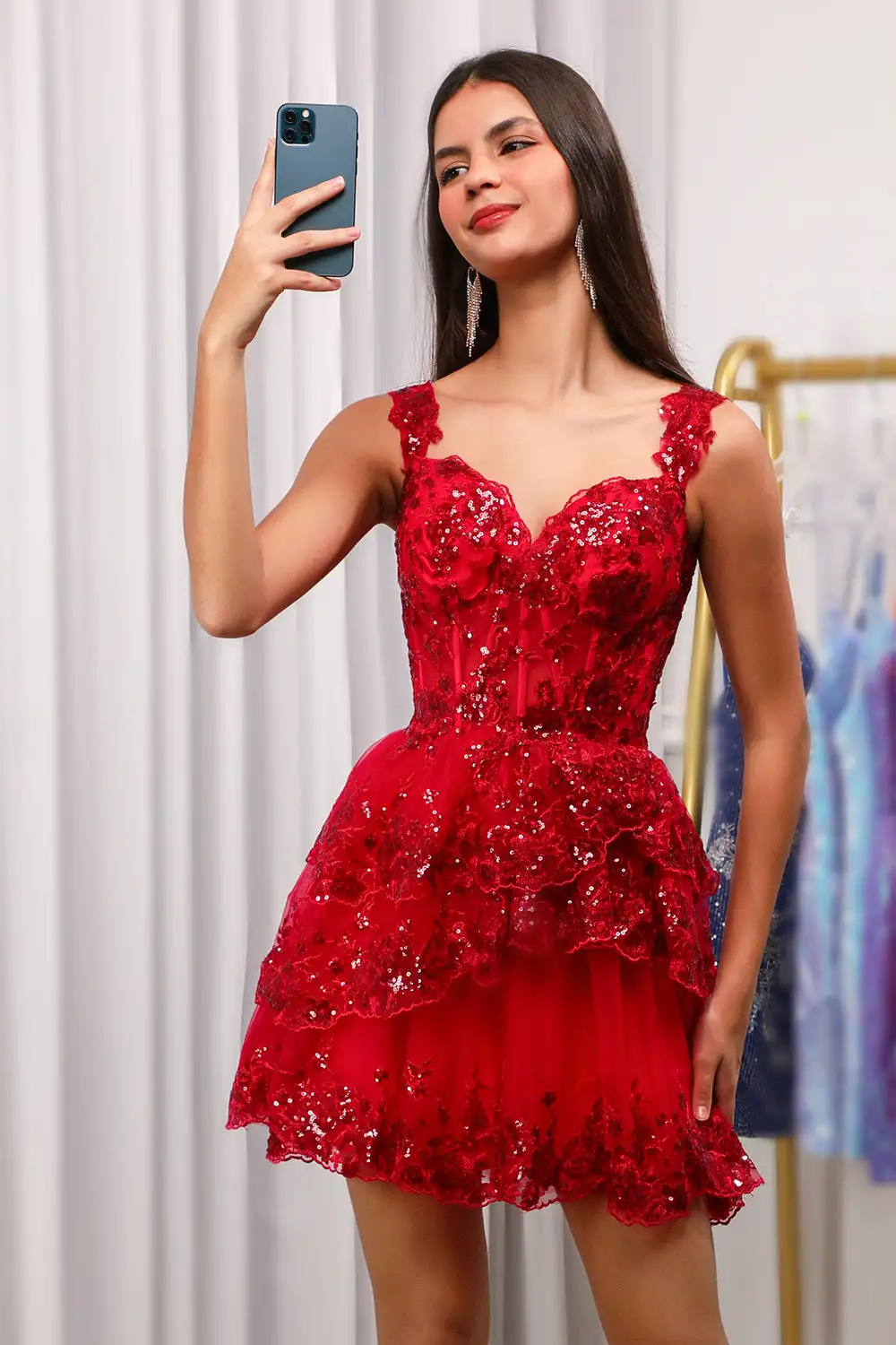 Vestido corto de fiesta con lentejuelas y hombros descubiertos, con encaje, corsé rojo brillante, vestidos de fiesta de cóctel, vestido de fiesta con forma de corazón