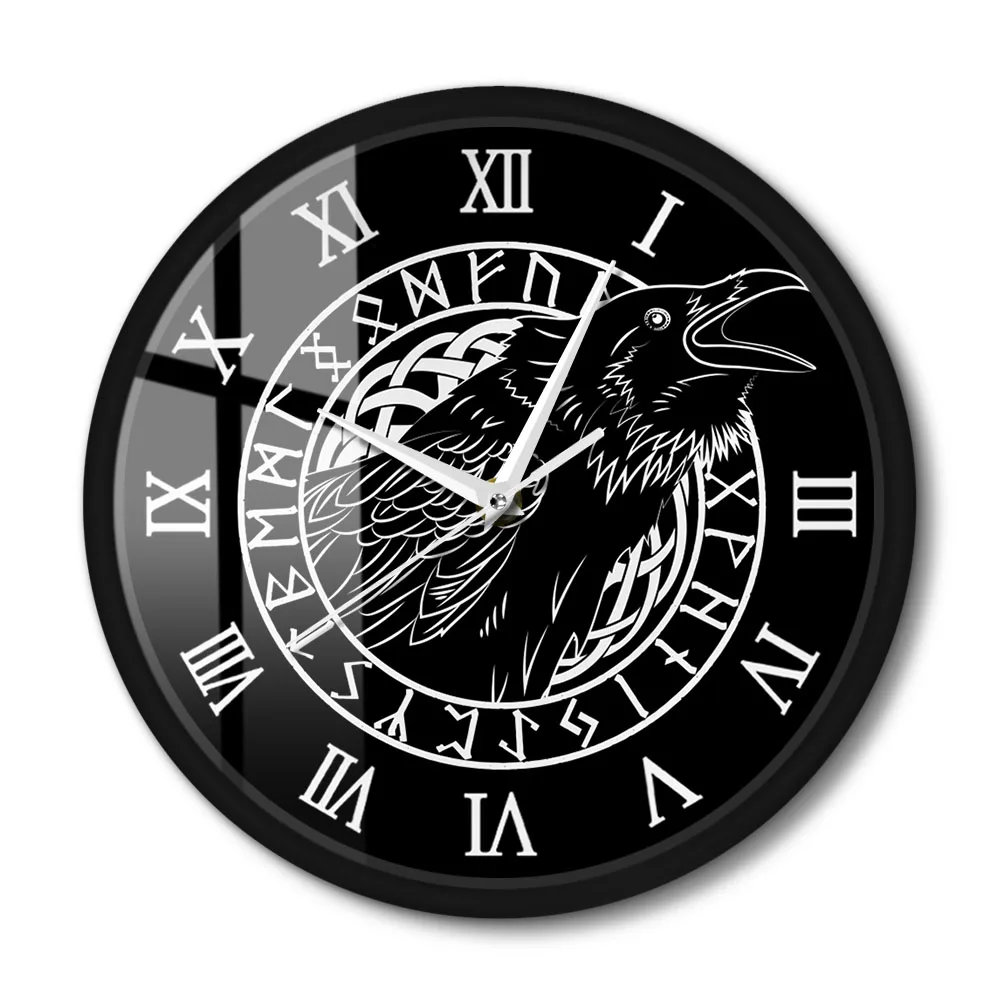 Black Crow Round Wall Clock Home Decor For Living Room Raven Birds Silent Non-ticking Clock Retro Roman Numberals Wall Watch