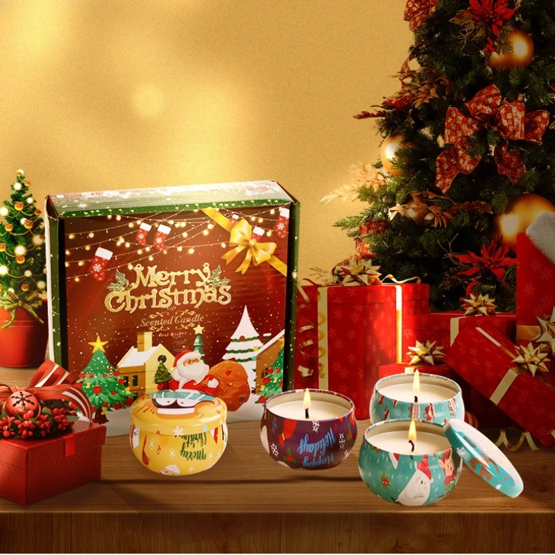Christmas Scented Candle Gift 4 Pack,Candles for Home Scented, 100% Natural Soy Wax Long Lasting Jar Aromatherapy Candle Gifts
