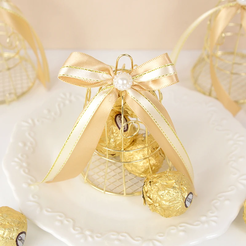 1/5Pcs Wedding Mini Metal Gold Bird Cage Candy Boxes Baby Shower Favors Gift Box for Guests Birthday Party Decoration Supplies