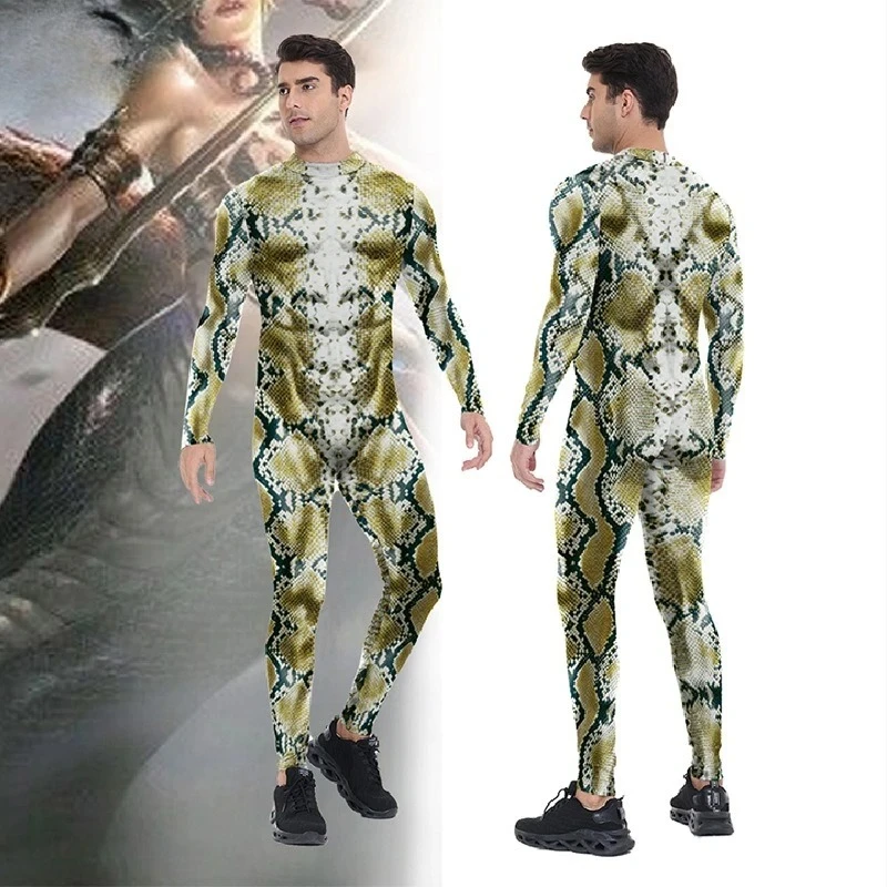 

Men's Mythical Snake Character Cosplay Bodysuit - Full-Body Snake Print Form-Fitting Costume