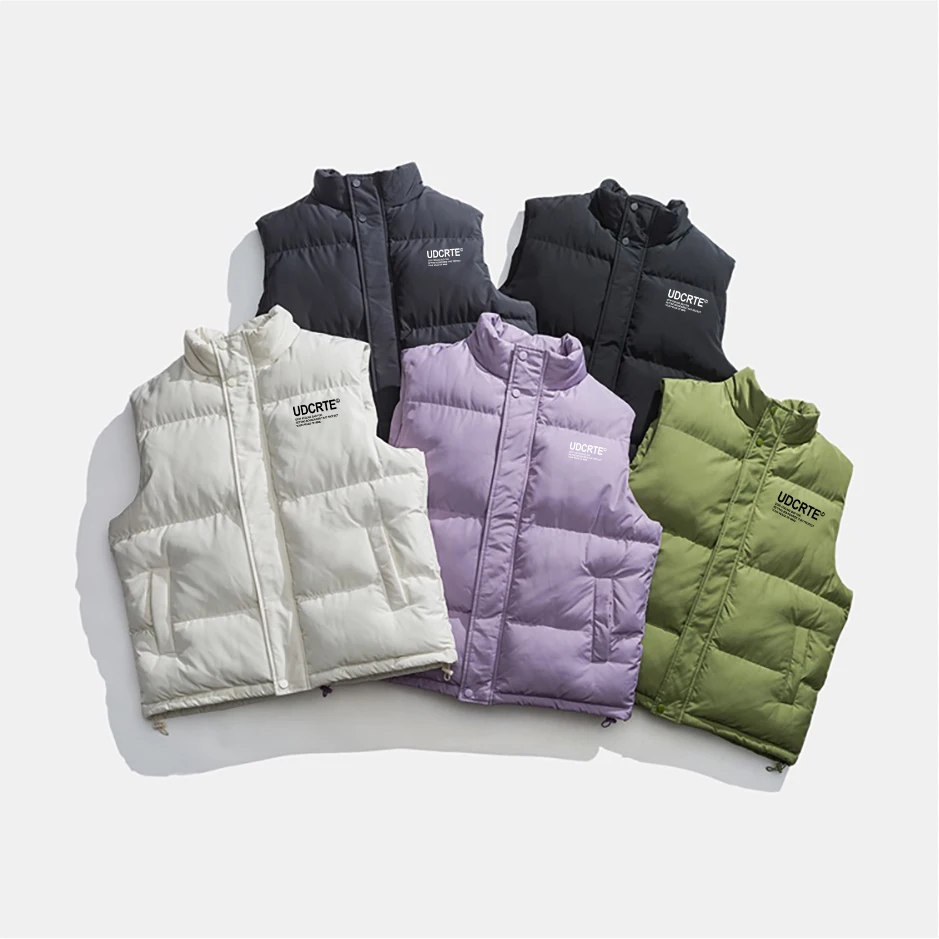 

Men Vest Jacket Autumn Winter Oversized Vest Jacket Sleeveless Jacket Solid Color White Puffer Jacket Streetwear Fashion Men