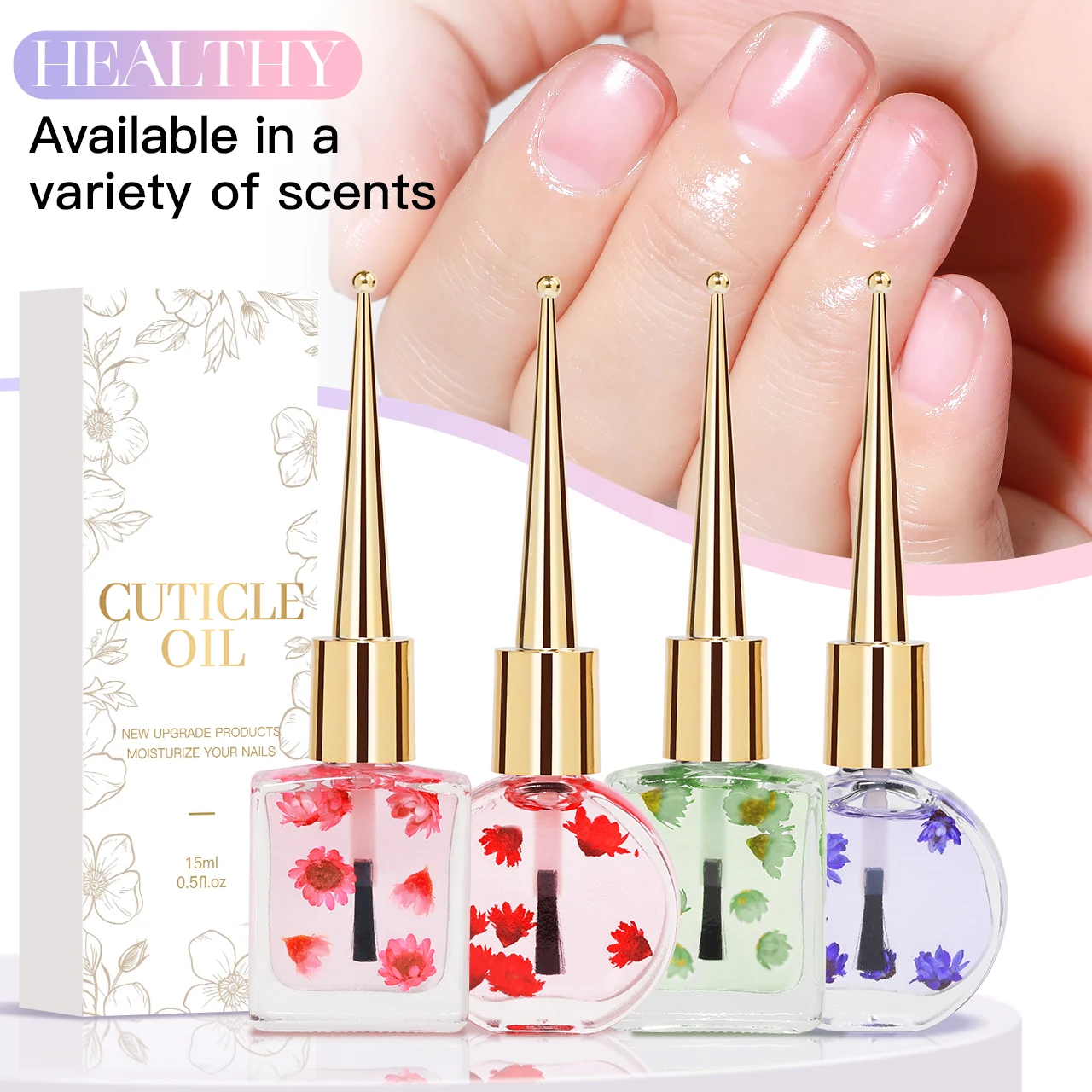 アイドルカラー-天然のオーガニックキューティクルオイル,本物の花,ネイルケア,ビタミン,15ml