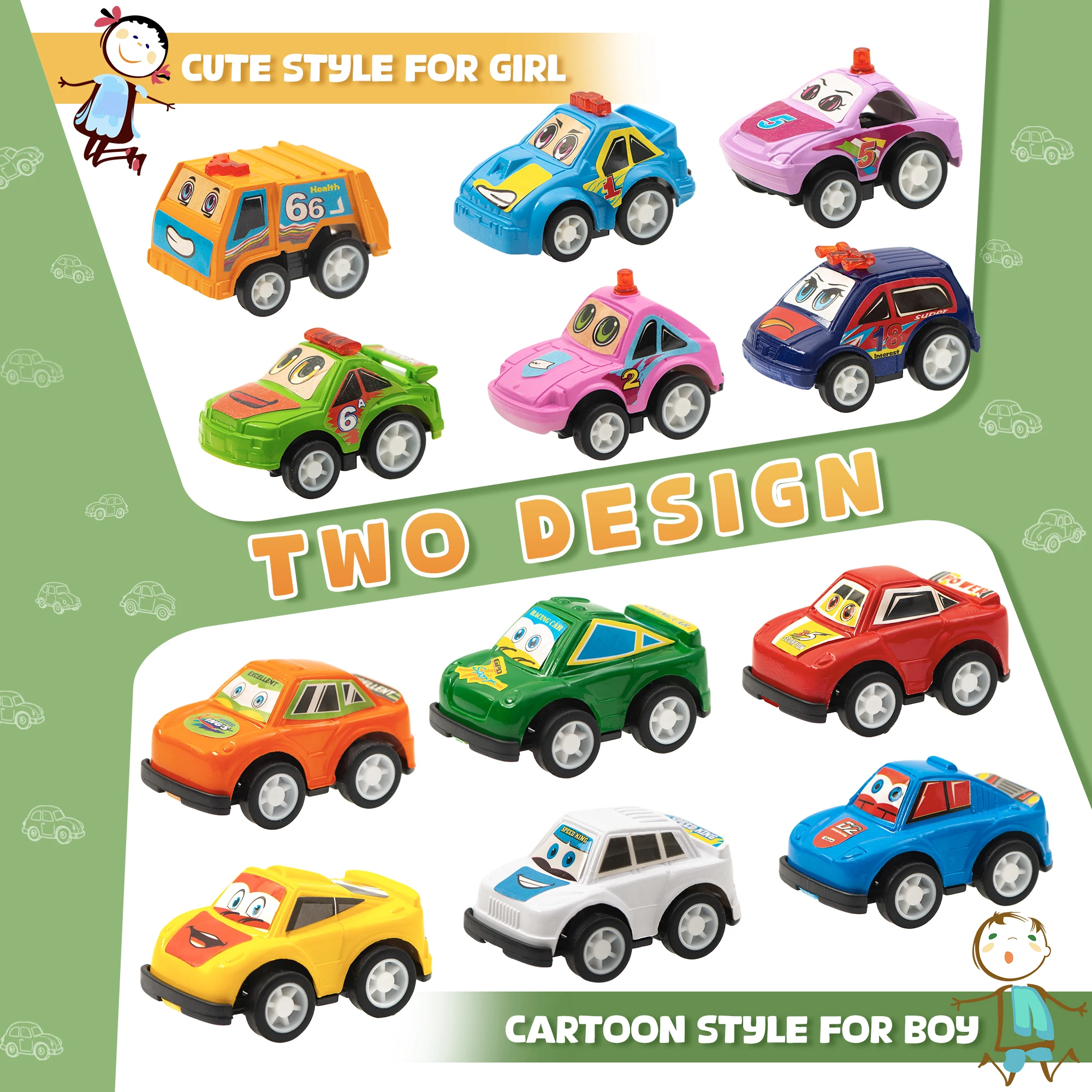 24 Pack Pull Back Cars Mini Vehicles Toy Cartoon Bulk Party Favor Race Cars Toys Bus Boys Girls Toddlers