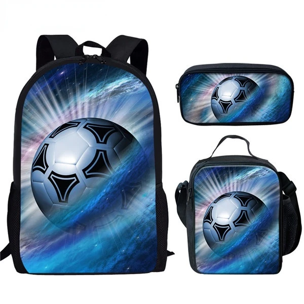 

3Pcs Creative Football Print School Bag Set for Teenager Boys Girls Student Daily Casual Campus Backpack Lunch Bag Pencil Bag