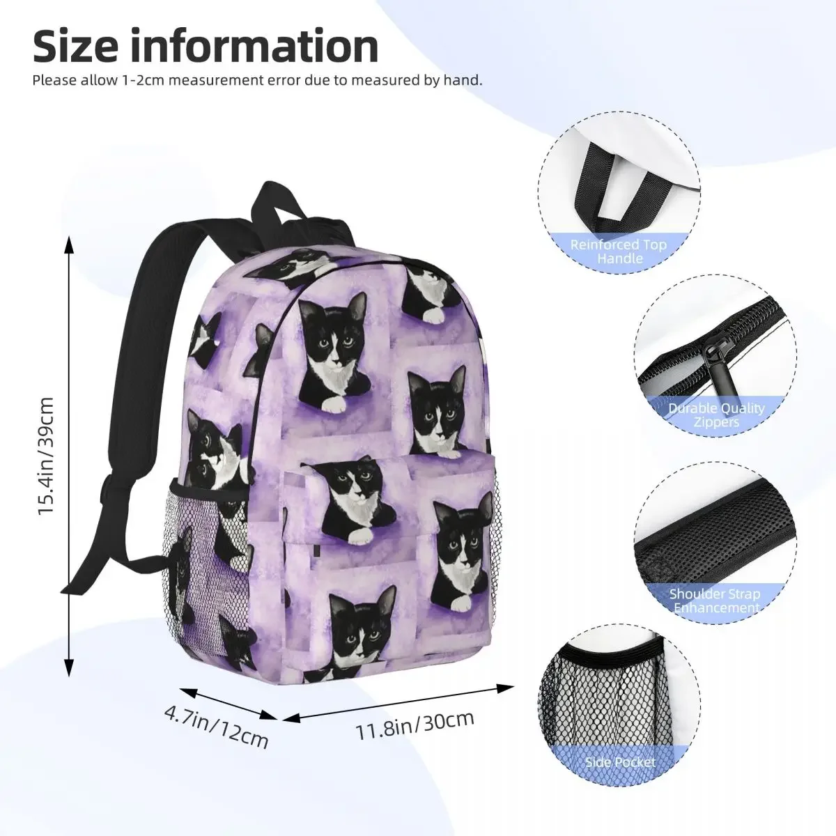 Gracie - Tuxedo Cat Backpacks Teenager Bookbag Fashion Children School Bags Laptop Rucksack Shoulder Bag Large Capacity