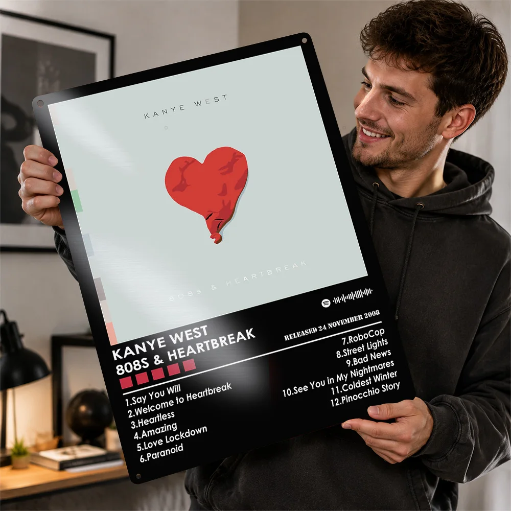 Kanye West 808S And Heartbreak Printed Poster Customized Aluminum Metal Sign Vivid Urban Rhythm Wall Art Made For Music Lovers