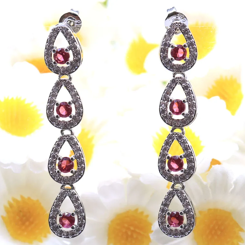 

Buy 4 Get 1 Free 40x7mm Romantic 4.7g Pink Kunzite Rhodolite Garnet Kunzite Peridot CZ Gift For Girls Silver Dangle Earrings