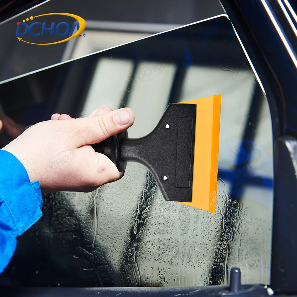 DCHOA Rubber Squeegee Car Vinyl Wrap Film Scraper Window Tint Glass Cleaning Tool Short Handle Water Wiper Ice Scraper