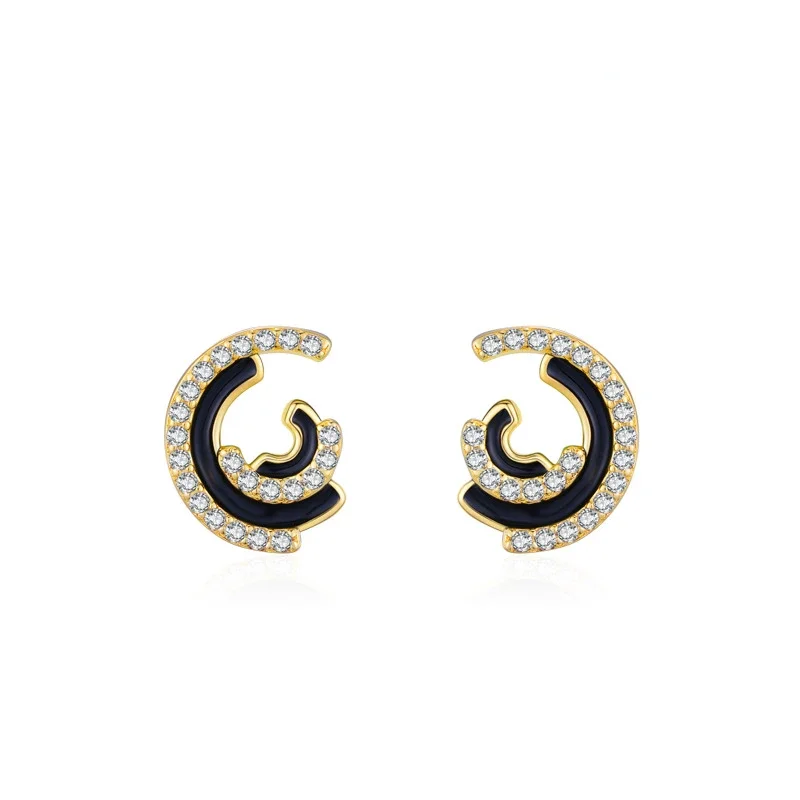

New Models S925 Sterling Silver Black Irregular Earrings, Female Niche Design, Light Luxury, High-end Feeling, Micro Inlay Niche