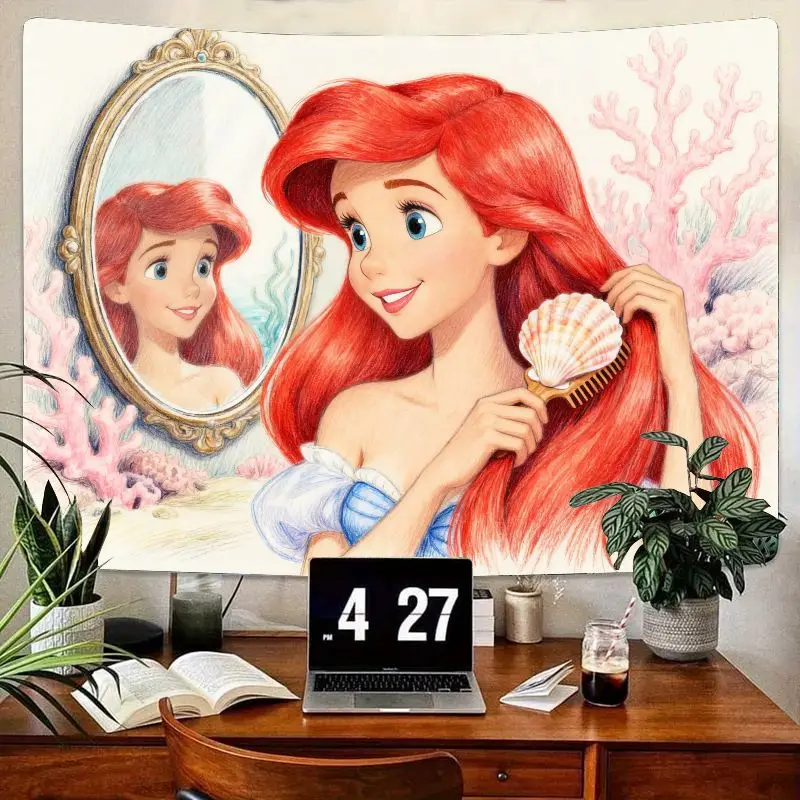 

1 шт., гобелен «Русалочка Ариэль» Диснея, красные волосы, принцесса, настенное искусство для девочек, декор комнаты, подарок