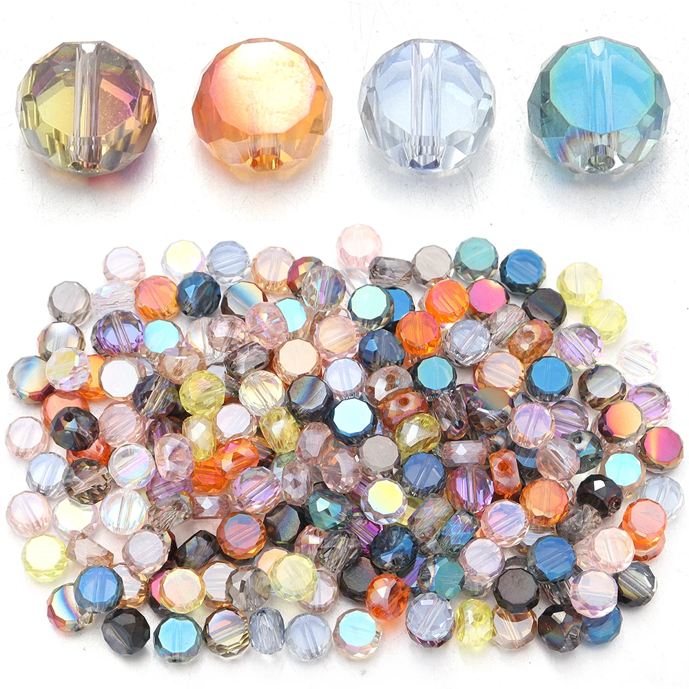 

30Pcs/Bag 8mm Colorful Flat Round Faceted Crystal Glass Beads Disc-Shaped Loose Beads For Decoration Making DIY Accessories