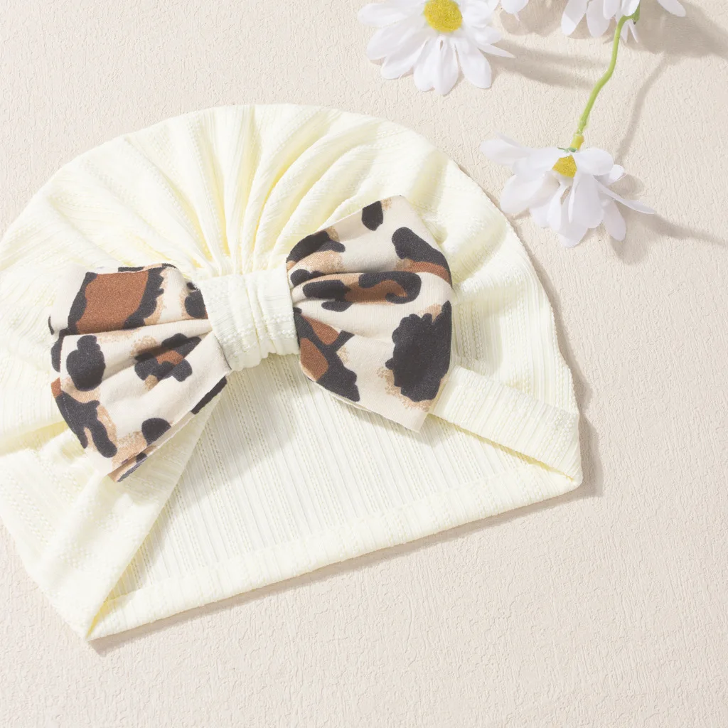 Enfants Turban nœud papillon imprimé léopard bébé chapeau filles coton Beanie nouveau-né chapeaux enfant en bas âge bandeau infantile casquette cheveux accessoires