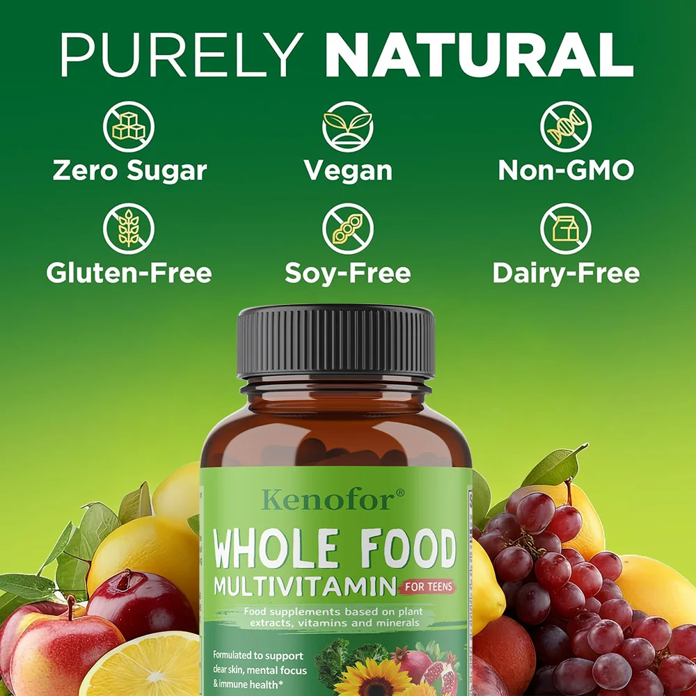 Comida integral Multivitamina para adolescentes para aumentar la energía, apoya la salud del cerebro, fortalece la inmunidad, promover la piel saludable, para niños y niñas