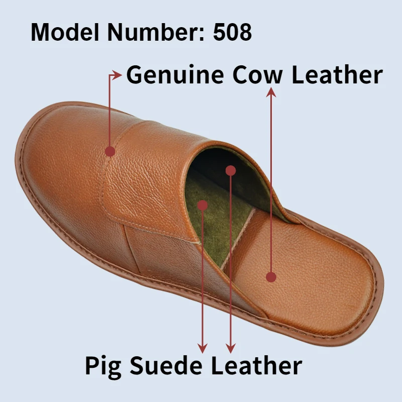 Genuine Cow Leather Slippers Homes in indoor slipper Spring Autumn summer men women elderly non-slip casual single Slides shoes