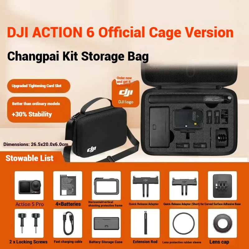 

Portable Case for DJI Action 6 Waterproof Bag Charger Battery Base Selfie Stick Storage Handbag for DJI Action 6 Accessories