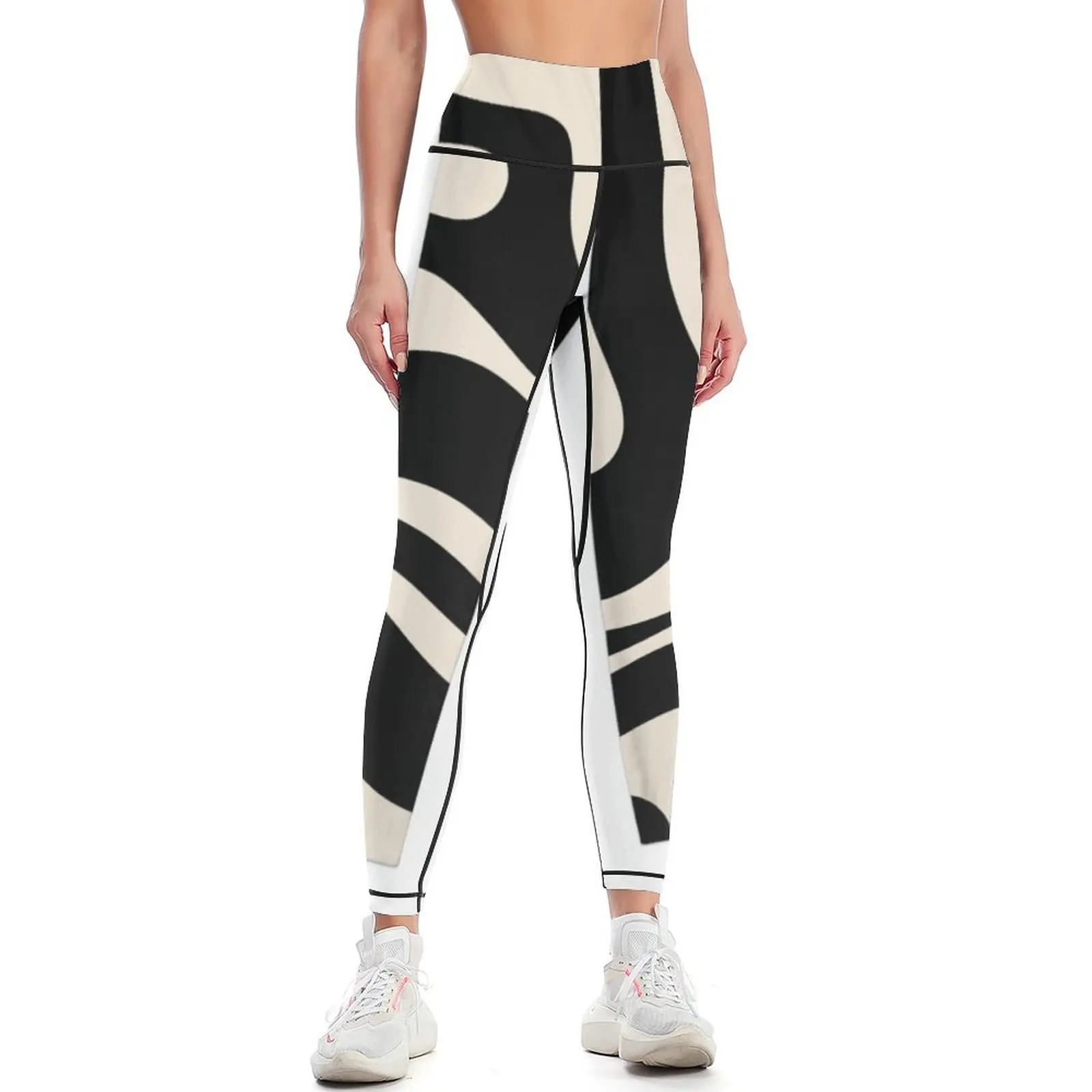 

Modern Liquid Swirl Abstract Pattern Square in Black and Almond Cream Leggings Women's push up Womens Leggings