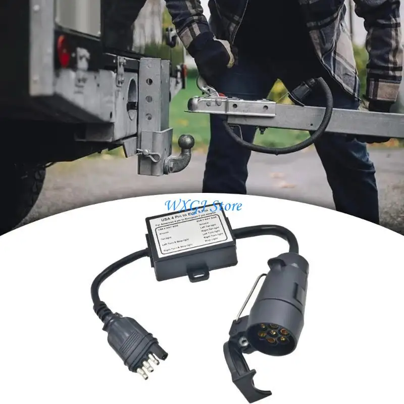 

37JE Efficient American 4 Pin to European 7 Pin Trailer Connector Converter Adapter Suitable for Brake&Tail Light Separation