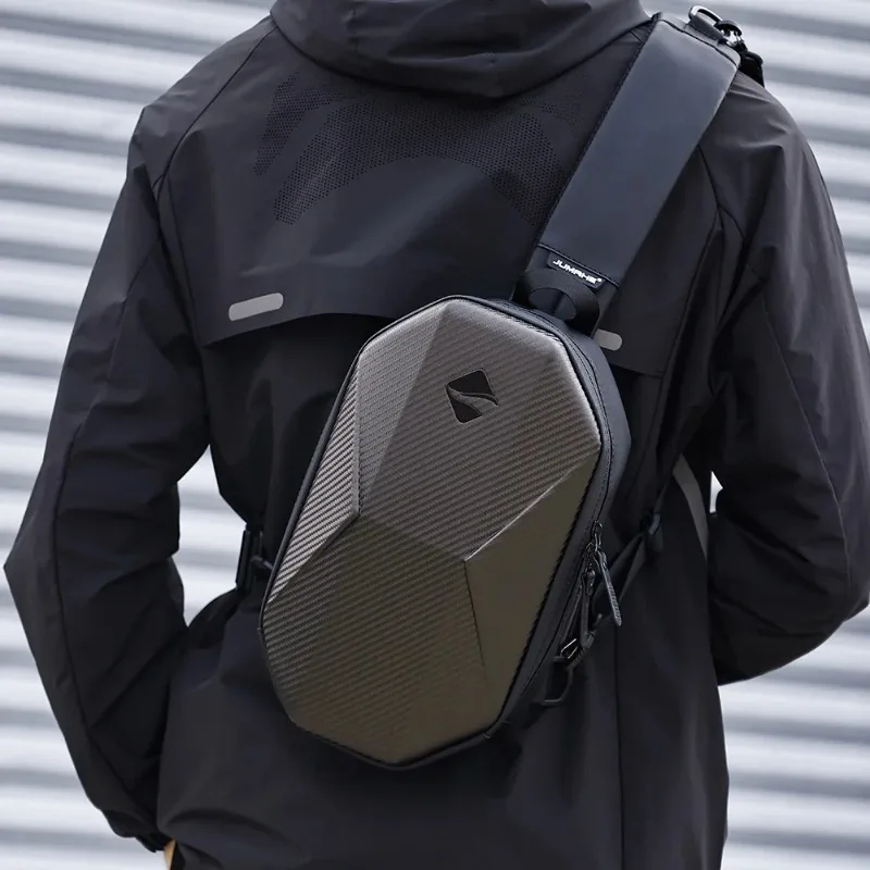 Hard Shell Chest Bag Male Waterproof Single Shoulder Fashion USB Charging Crossbody Packing Street Trend Outdoor Tactics