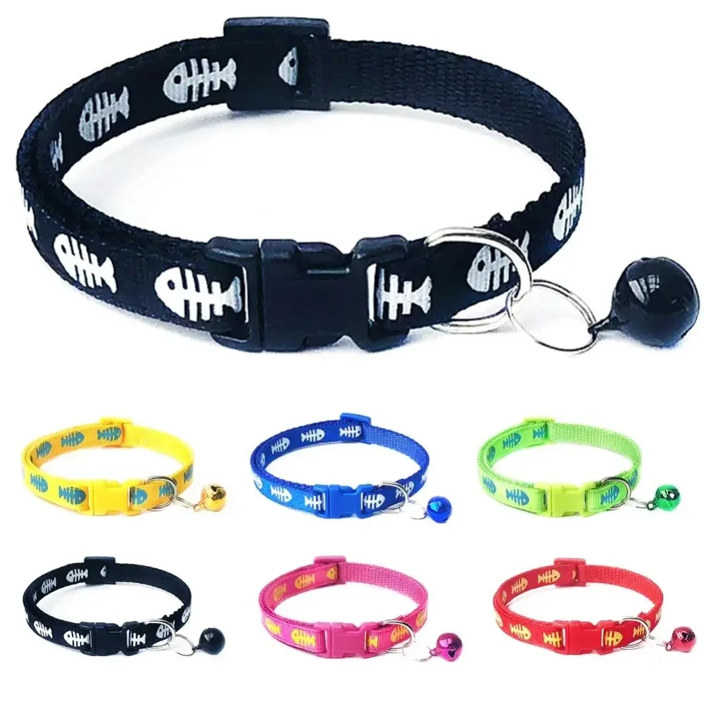 Collier Ajustable Pour Animal Compagnie, Chien, Chat, Os De Poisson, Boucle Cloche Imprimée, Collier, Sangle De Cou
