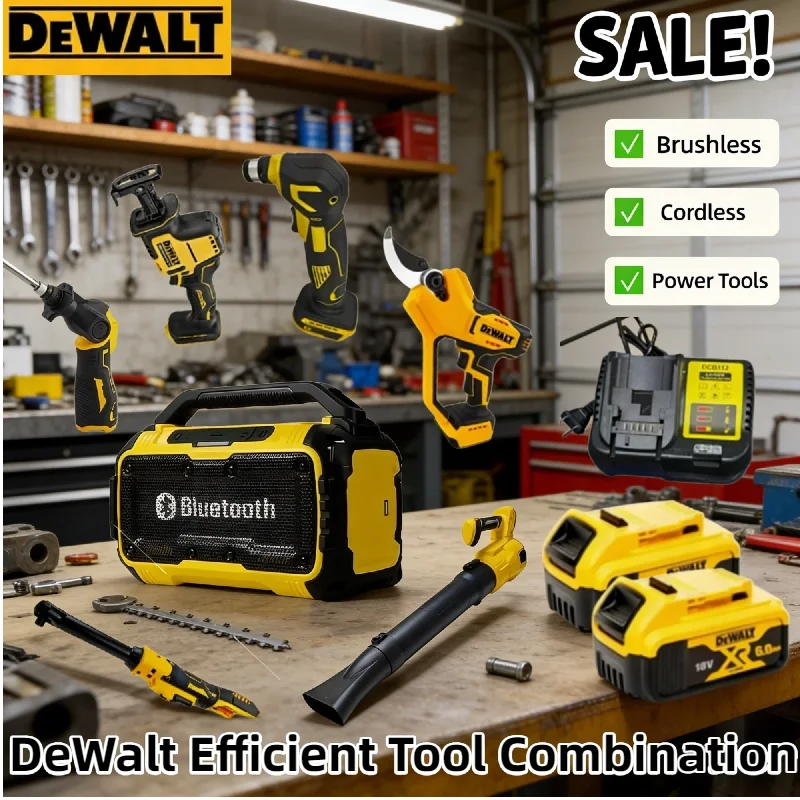 

Электроинструменты Dewalt: угловая шлифовальная машина, беспроводная сабельная пила, портативная сабельная пила.