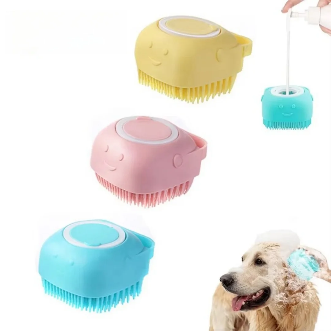 Pet Bath Brush Puppy Dog Soap Scrubber for Short Long Haired Dogs and Cats Grooming Cleaning