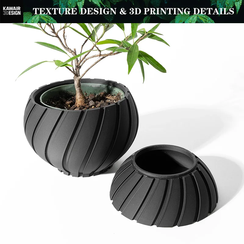 Eco-Friendly 3D Printed Flower Pot Irregular Geometric plant pot with Textured Lines for Tabletop