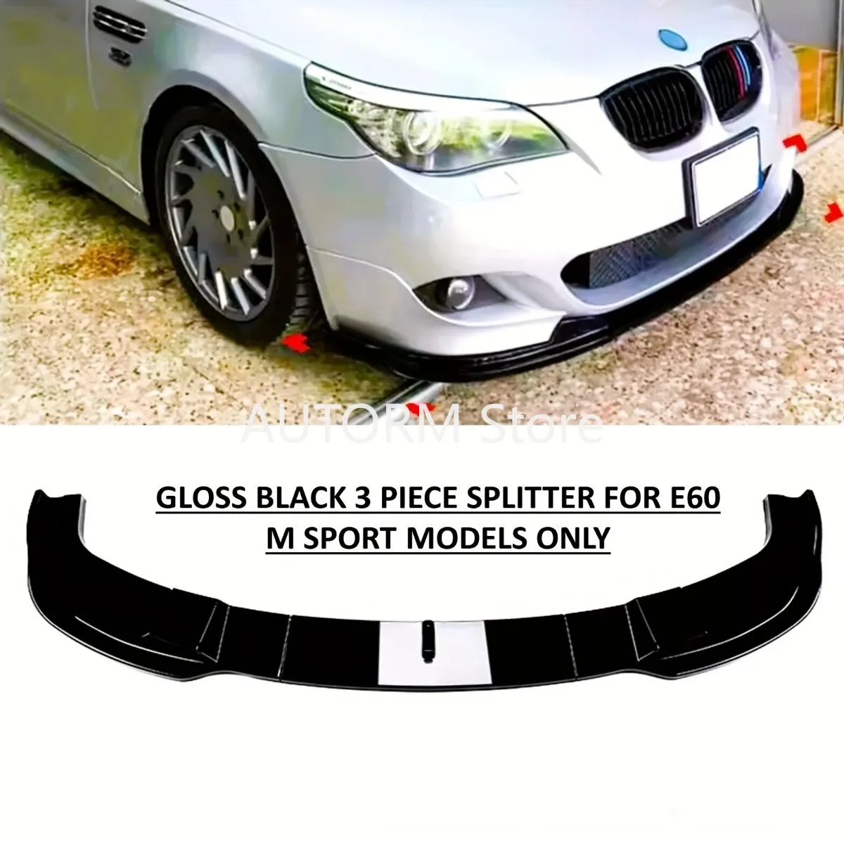 

For BMW 5 Series E60 E61 525i 530i 540i 550i M Sport 2005-2010 Auto Front Bumper Spoiler Lip Upgrade Kit Glossy Black/Carbon