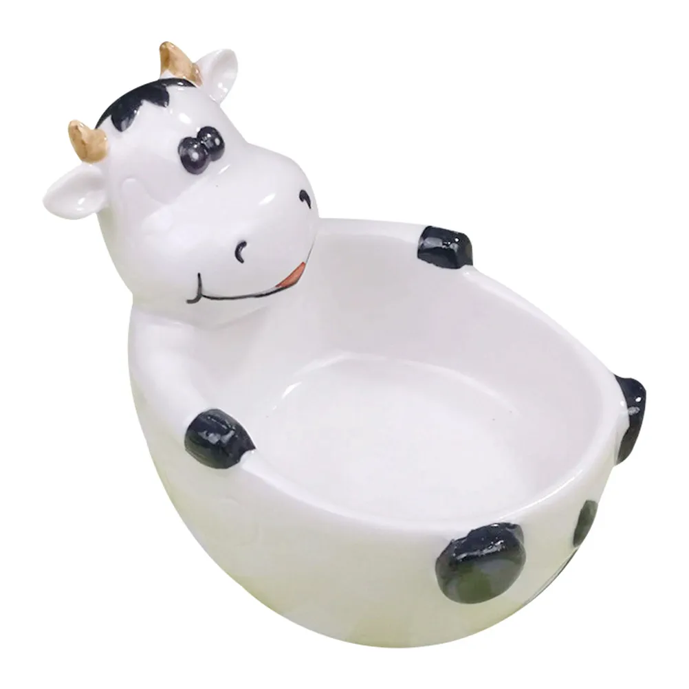 1Pcs Cartoon Cow Shaped Ceramic Flowerpot Decorative Planter for Hamster Food Bowl Desktop Adornment Home Office