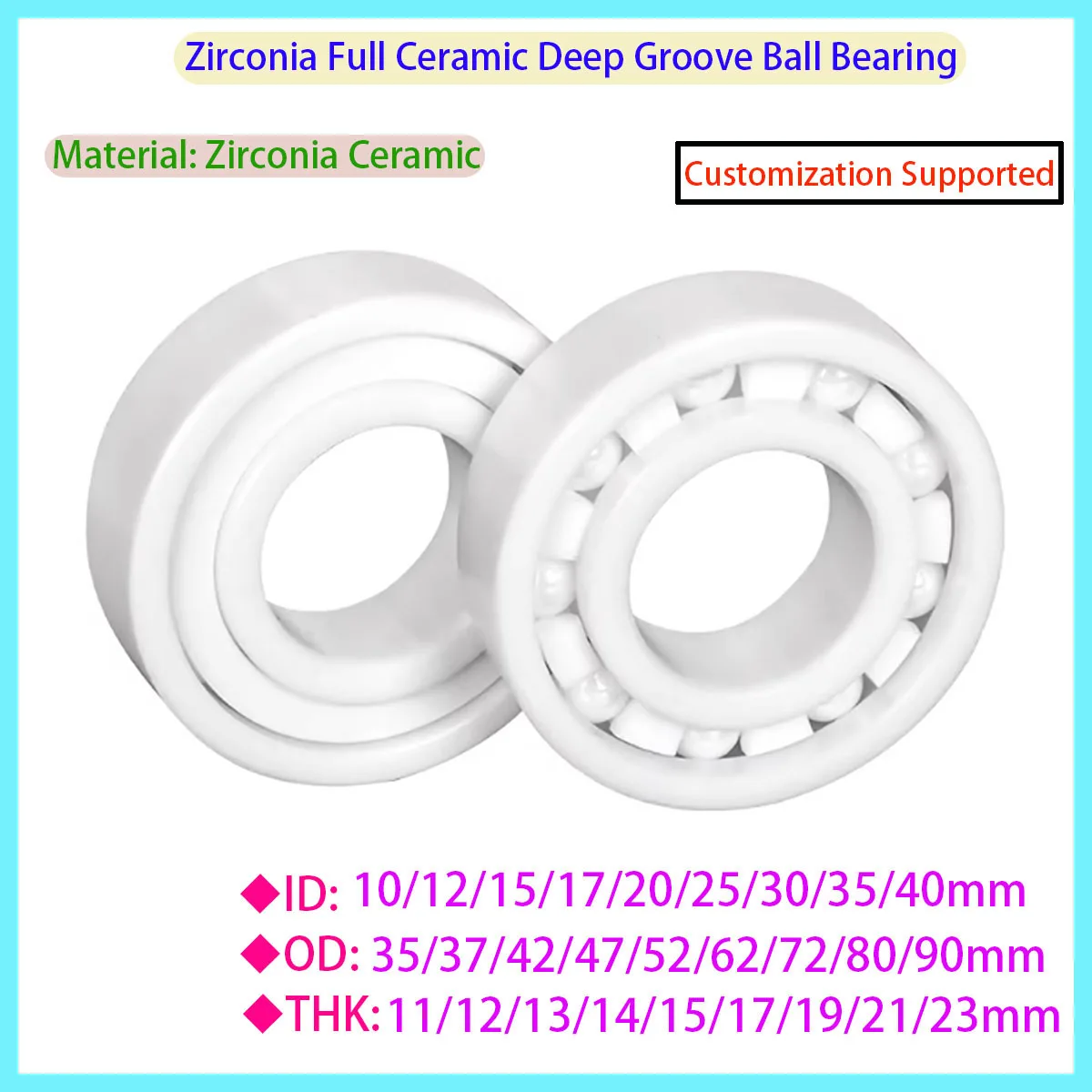 

ZrO2 Zirconia Full Ceramic Deep Groove Ball Bearing 608 609 6000 6001 6800 6801 6802 6900 6901 6902 MR117 126 128 74 85