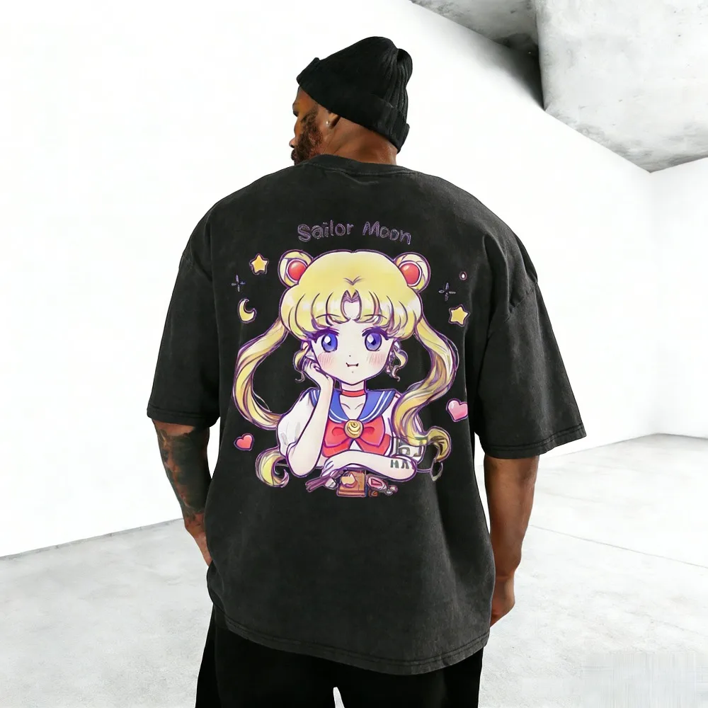 Sailor Moon Usagi Tsukino Unisex T-Shirt aus reiner Baumwolle 2026 Sommer Neuer Anime-Print Lockerer Lässiger Eltern-Kind-Kurzarm-Oberteil