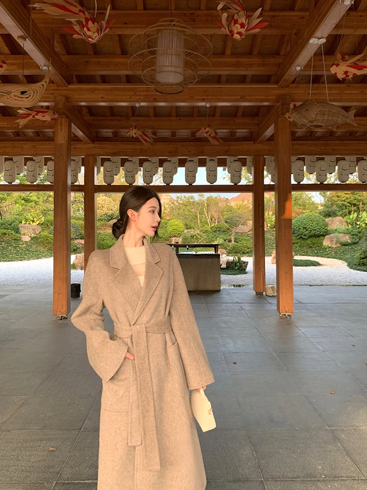 

Chill er Classic Long Woolen Coat Ele Lady Commute Sle Chinese Brand Women's Faion Autumn Winter Outerwear