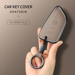 Aluminium Alloy Goatskin Car Key Case Cover For BMW 1 3 5 7 Series x1 x3 x5 x7 F20 F48 F15 F16 G20 G28 G22 G23 G30 G12 Keychain