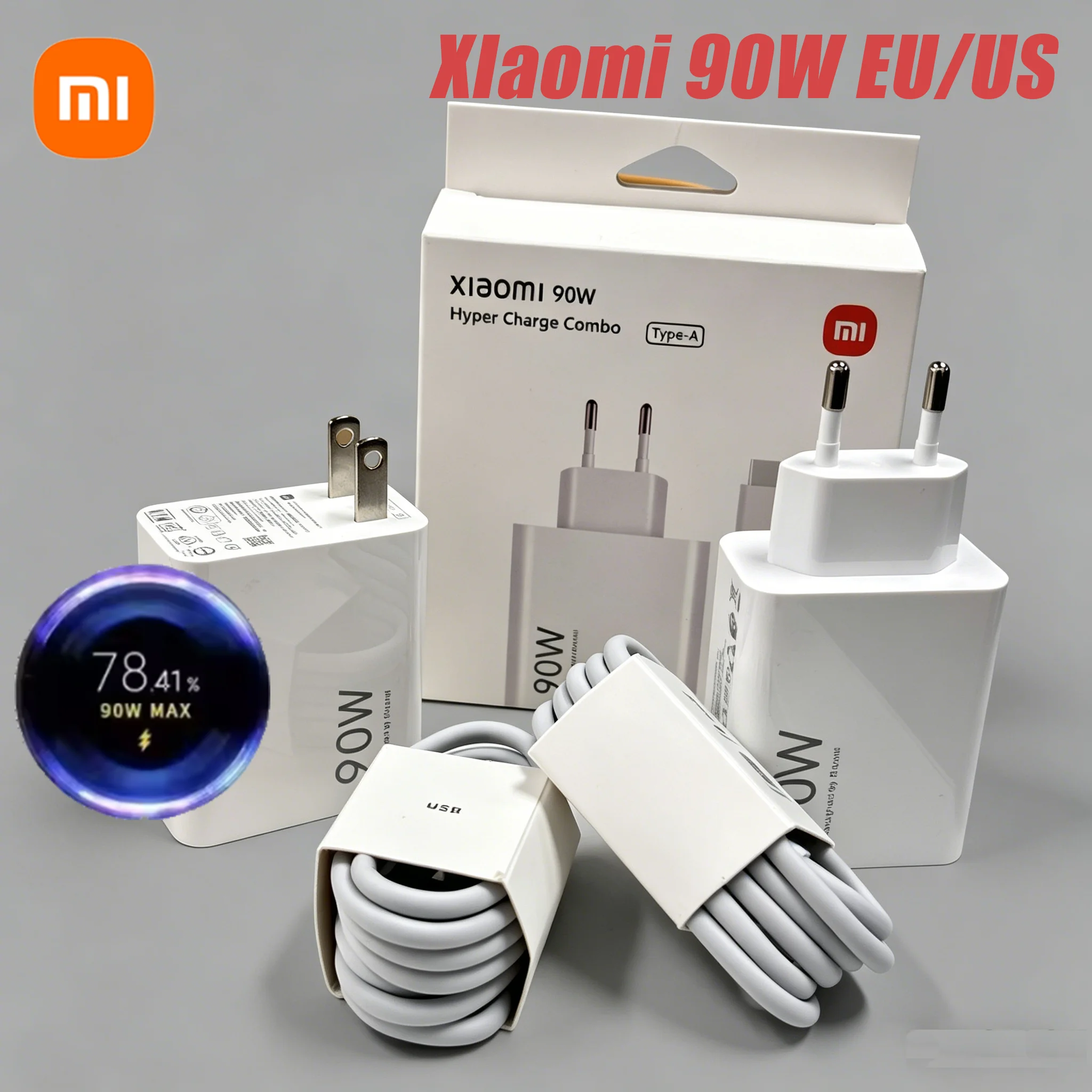 Carregador Turbo Xiaomi 90W EU/US, Adaptador de Cabo USB Tipo C para Mi 15 14 13 Pro Ultra Redmi Note POCO F X M MIX Flip