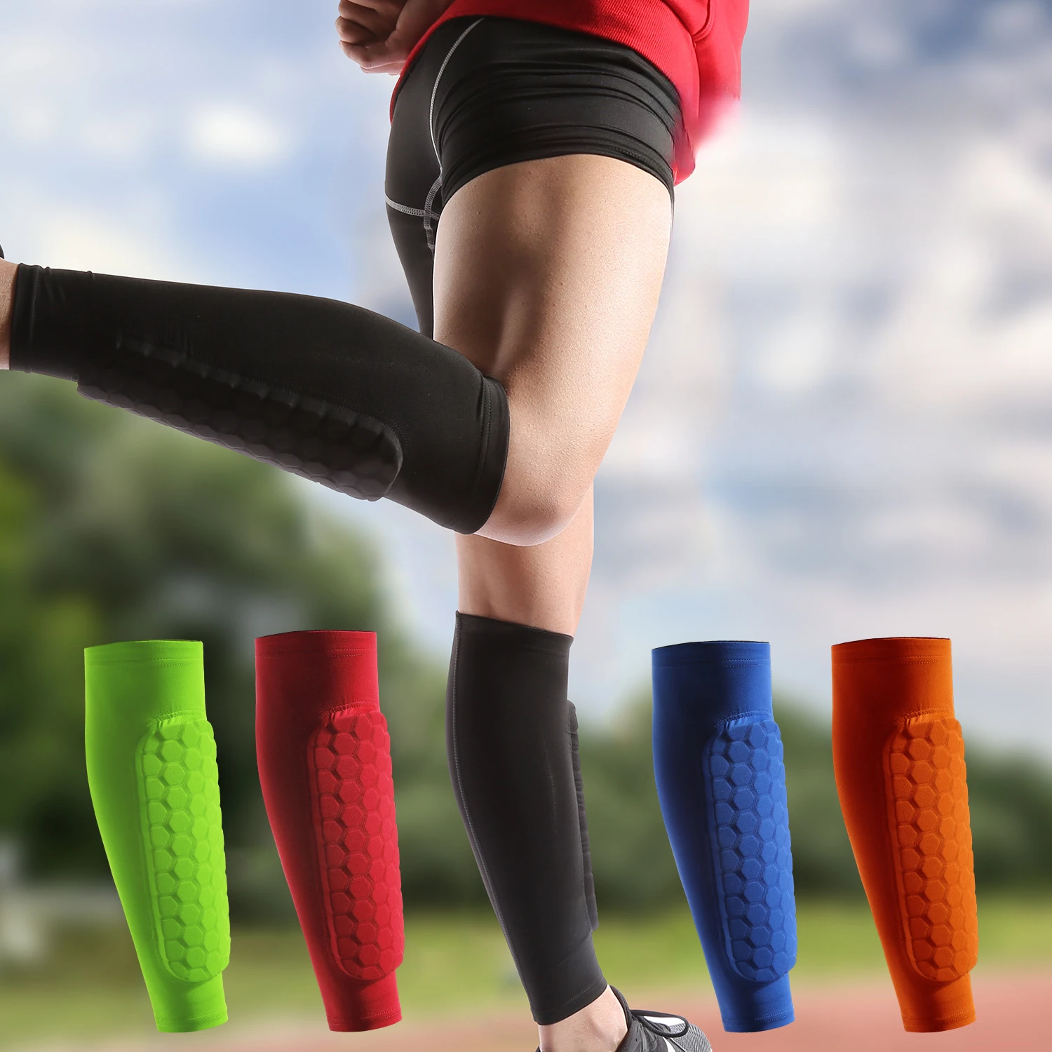 1pcs רגל שרוולים shin מגן shockprotector shin מגן shin מגן כדורגל ציוד כדורגל מגיני ספורט לגלינג