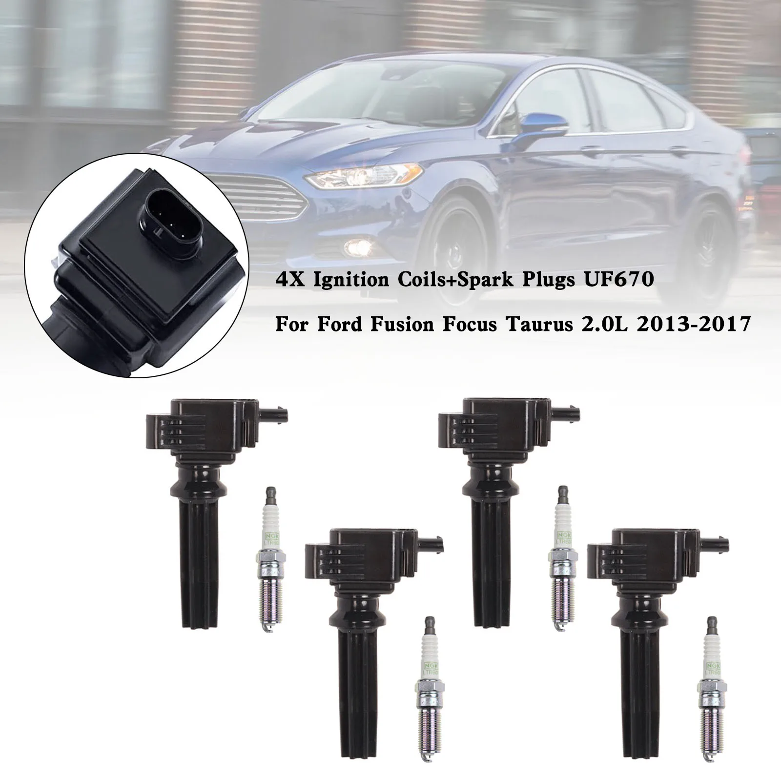 Areyourshop 4X Ignition Coils+Spark Plugs UF670 For Ford Fusion Focus Taurus 2.0L 2013-2017