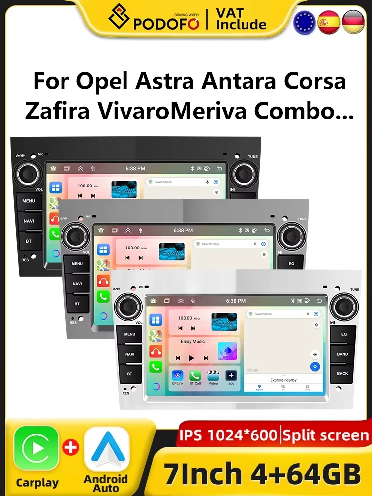 Podofo CarPlay Android Autoradio für Opel Astra Antara Corsa Zafira Combo Intelligentes Autosystem 2din GPS Stereo-Empfänger WiFi Intelligentes Autosystem Dashboard Autoradio Head Unit
