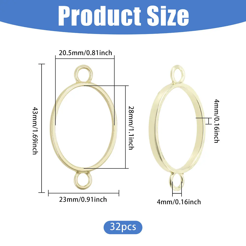 32 Pcs Oval Open Back Bezel Pendants Hollow Pendant for Resin Oval Open Blank Connector Alloy Frame Charms Light Golden