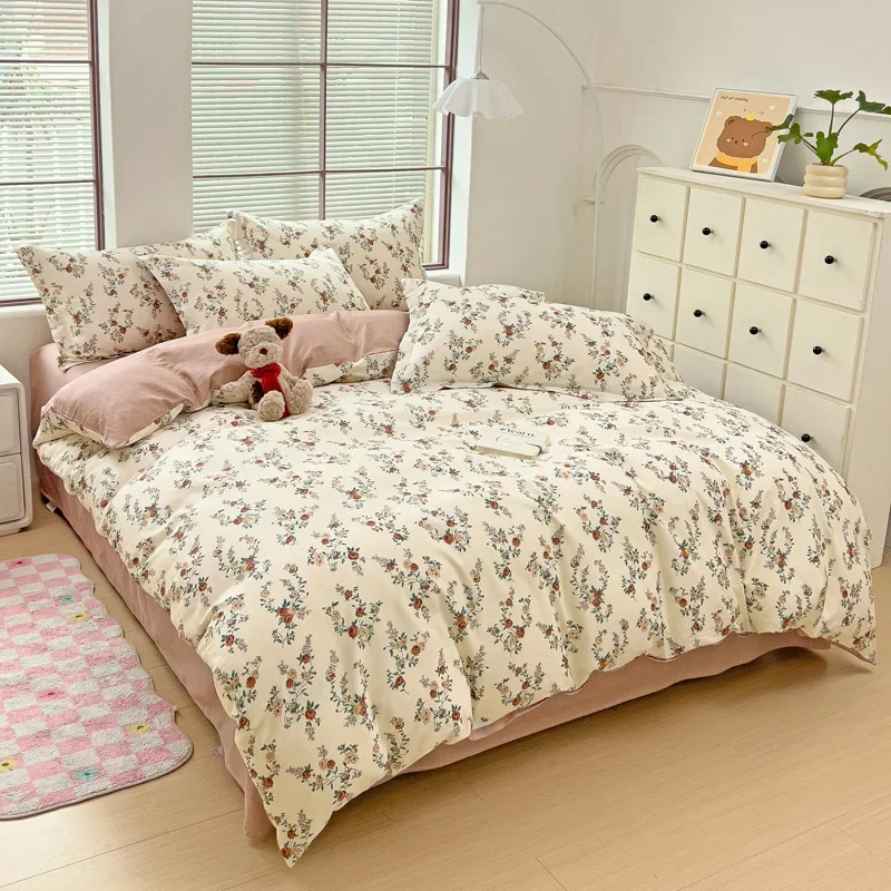 3Pc 100% cotton Print Duvet cover set,skin soft friendly comfortable Plants and flowers pattern,Bedroom Bedding(without filler)