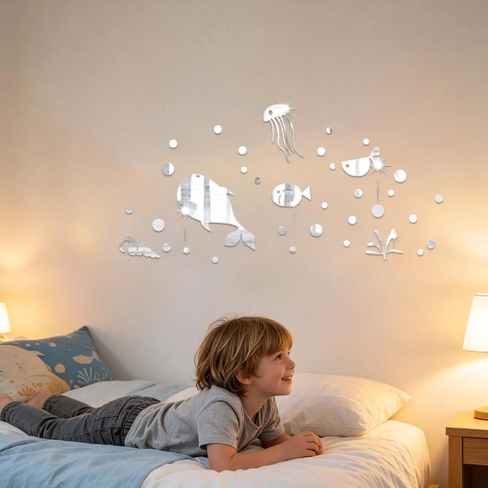 Mirror Wall Stickers Marine Theme Acrylic Self-Adhesive Wall Decoration Stickers For Homeowners Parents Home Office Apartment