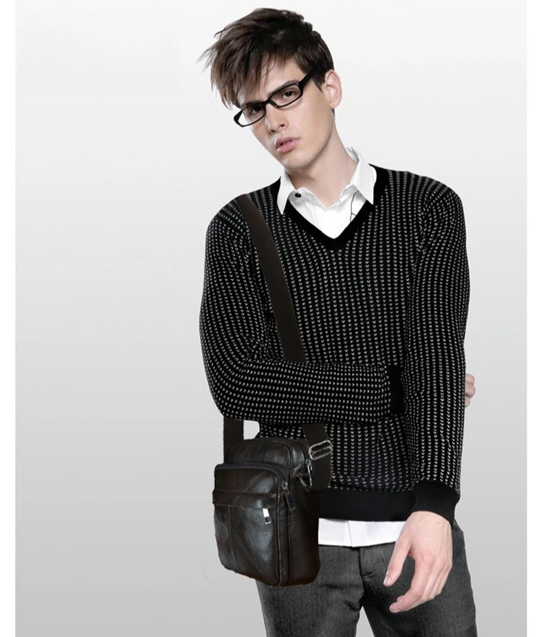 

Мужская квадратная сумка через плечо из натуральной кожи с несколькими карманами, прочная водонепроницаемая дорожная портативная сумка через плечо большой вместимости