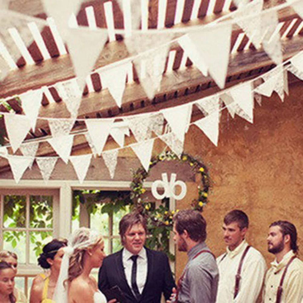 أعلام مزخرفة لحفلة عيد الميلاد ، قماش قطني ، ديكورات معلقة ، لافتات عتيقة ، لوازم الاحتفال ، 98 في ، 10 في الخيط #2