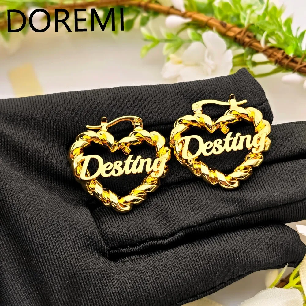 

DOREMI Custom Name Heart Necklace Earrings Ring Set Personalized Heart Good Mother's Day Gift Adjustable Exquisite Jewelry Set