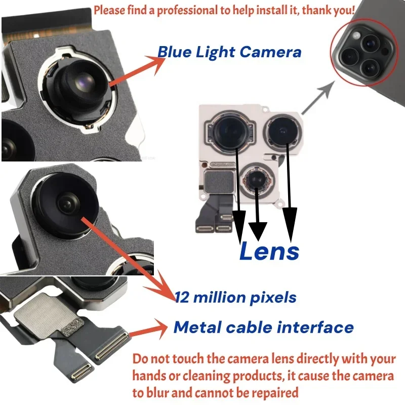 100% Tested Rear Camera For iPhone 13 14 15 16 17 Pro Max 13 Mini 16 Plus Main Back Camera With Flex Cable Module Replacement