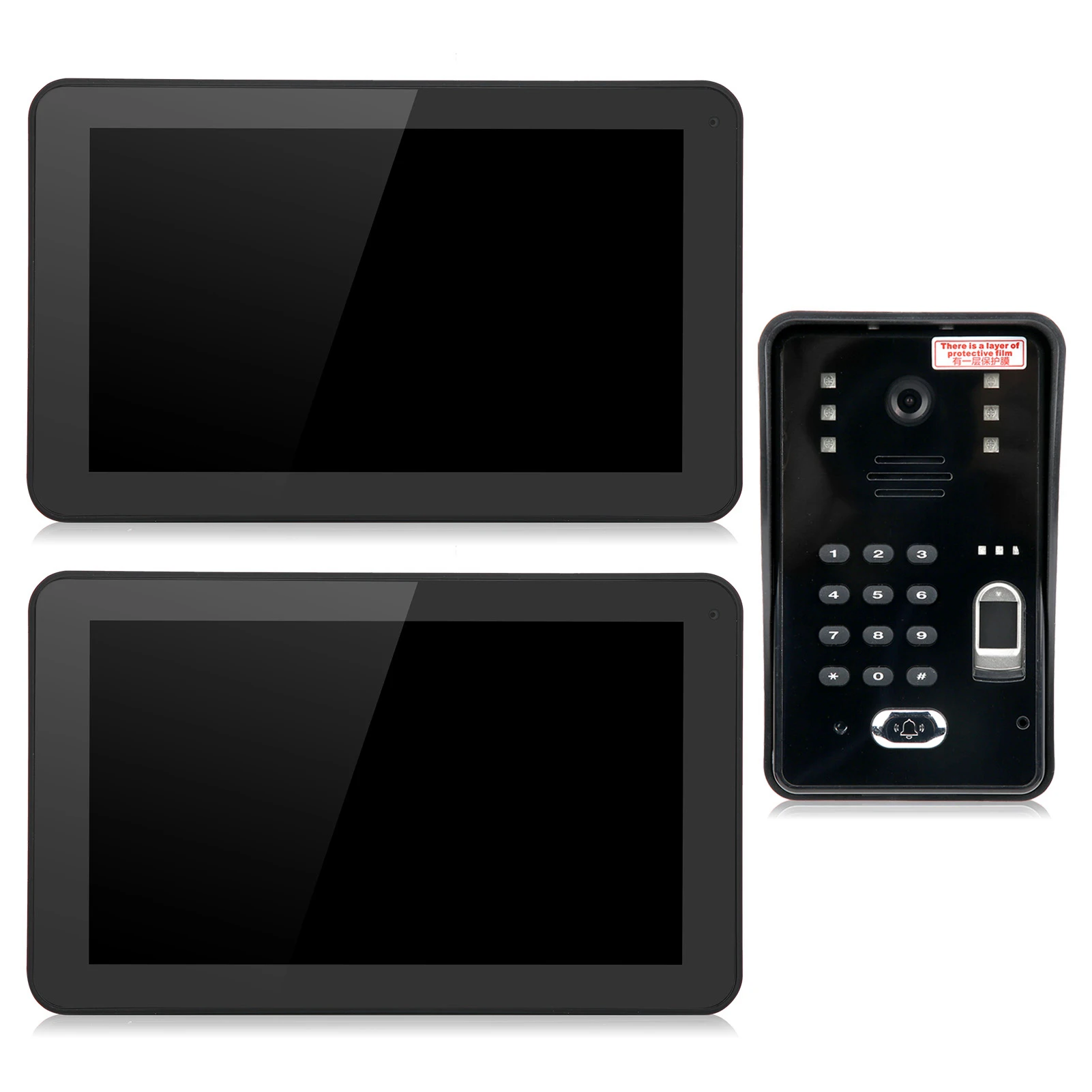 Timbre de vídeo de 9 pulgadas con cable Wifi 2 monitores contraseña de huella digital Kit de portero de visión nocturna tarjeta IC sistema de Control de acceso remoto