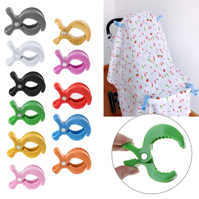 Lote de 4 unidades de accesorios coloridos para asiento de coche de bebé, cochecito de plástico, Clip de juguete, clavija para gancho, cubierta, manta, mosquitera, Clips