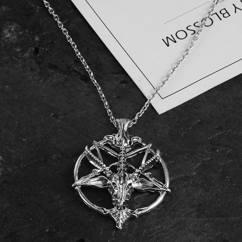 Heißer Verkauf Modeschmuck Vintage Charme Frauen Männer Pentagramm Pan Gott Schädel Ziege Kopf Anhänger Kette Halsketten