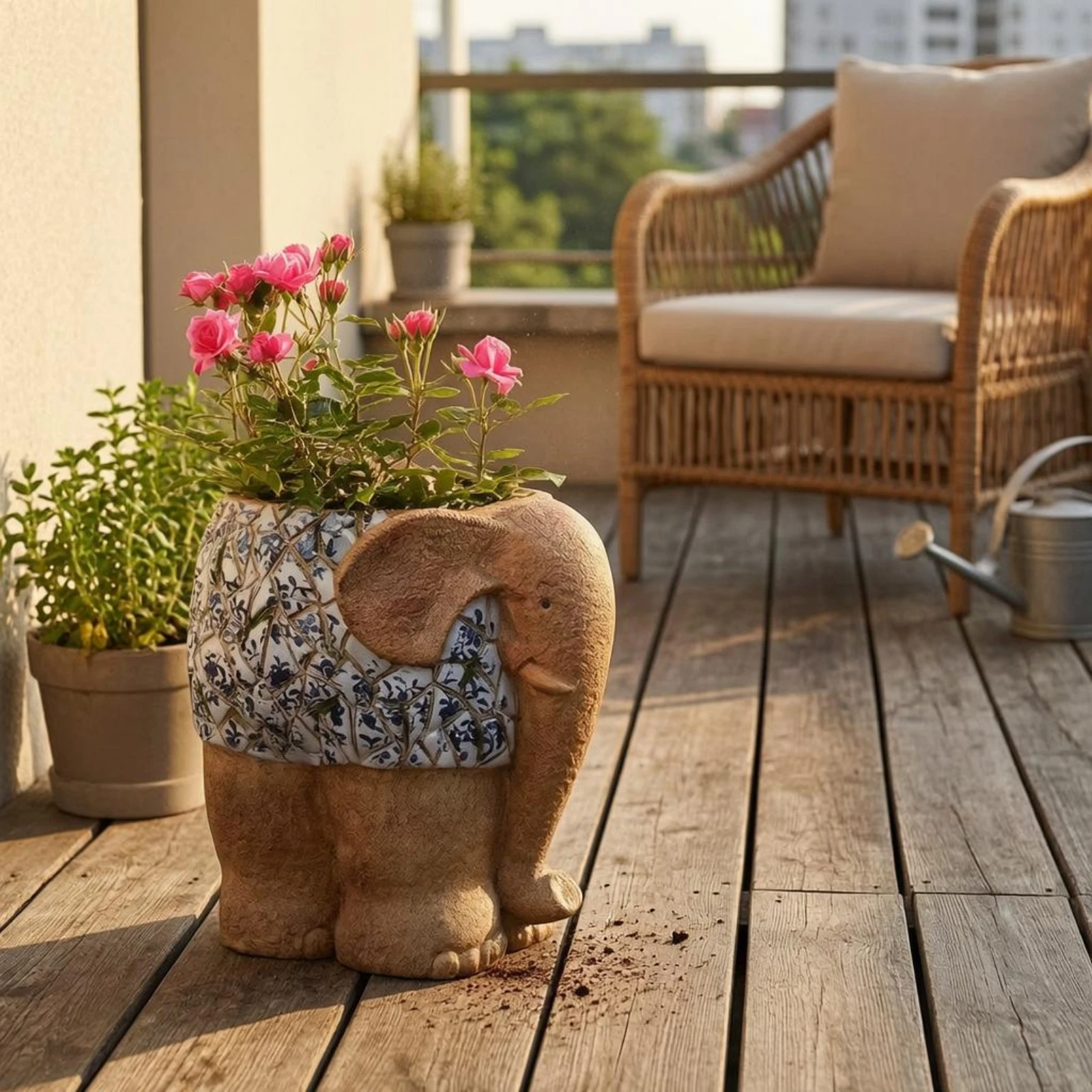 

Hand-Painted Elephant Planter Floral Pattern Decorative Elephant Planter Garden Decor Blue and Blue and White Decoration