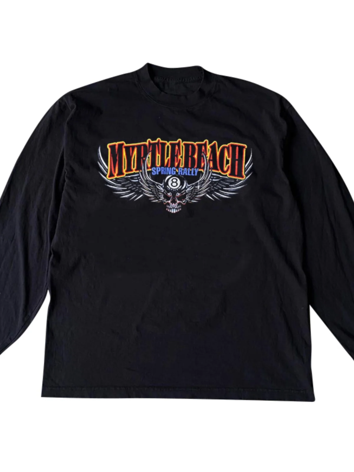 Street Style Motorcycle Flight Skull Head Dark Hiphop Hipster Long Sleeve Unisex Small Collar T-Shirt Cotton Youth Trendy Cas...