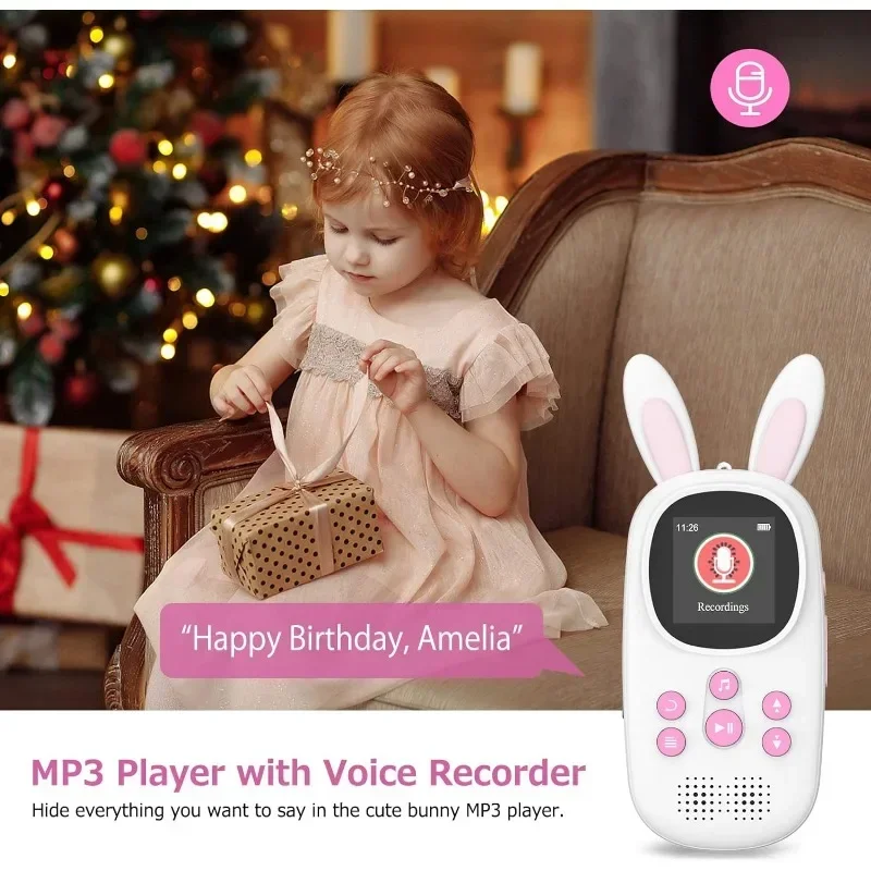 32GB Music MP3 Player for Kids, Cute Bunny Kids Music MP3 Player with BT, MP3 & MP4 Players with Speaker, Support up to 128GB